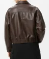 Nora Dark Brown Bomber Leather Jacket Back