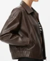 Nora Dark Brown Bomber Leather Jacket on Sale