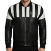 Retro Striped Black Leather Jacket