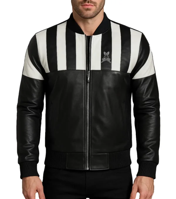 Retro Striped Black Leather Jacket