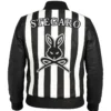 Retro Striped Black Leather Jacket Back Look