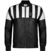 Retro Striped Black Leather Jacket Front