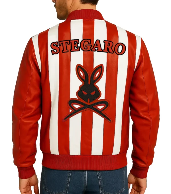 Retro Striped Leather Jacket Back