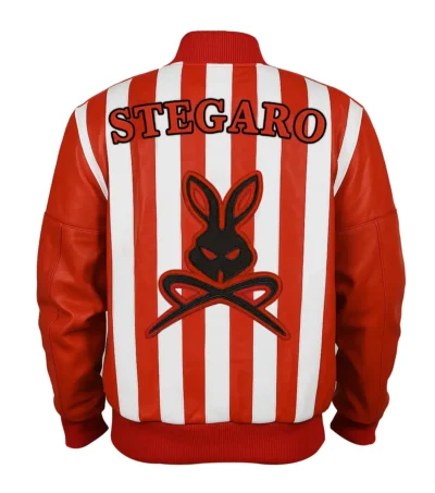 Retro Striped Leather Jacket Back Look