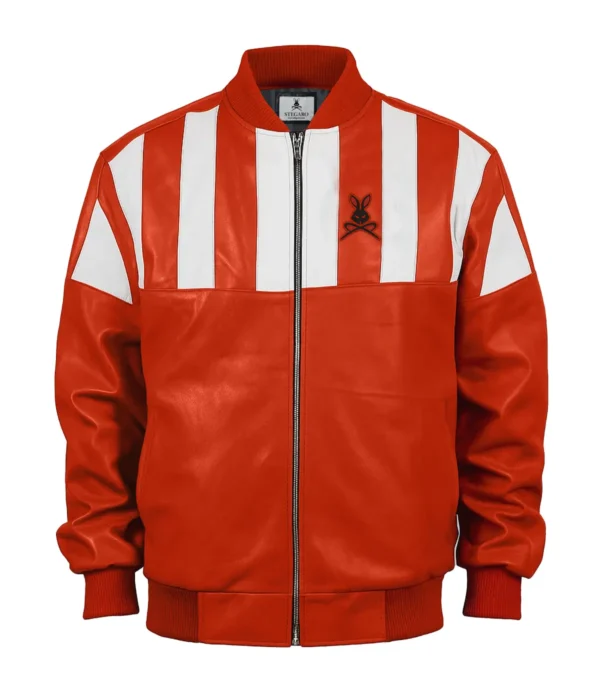 Retro Striped Leather Jacket Front