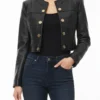 Amelia Black Cropped Buttoned Leather Jacket