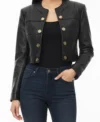 Amelia Black Cropped Buttoned Leather Jacket