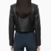 Amelia Black Cropped Buttoned Leather Jacket Back