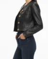 Amelia Black Cropped Buttoned Leather Jacket Side Look