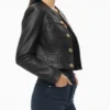 Amelia Black Cropped Buttoned Leather Jacket on Sale