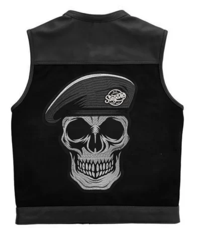 Battalion Skull biker Leather Black Vest Back