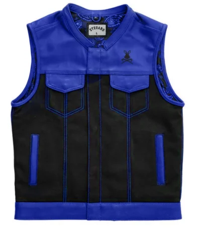 Battalion Skull biker Leather Blue Vest
