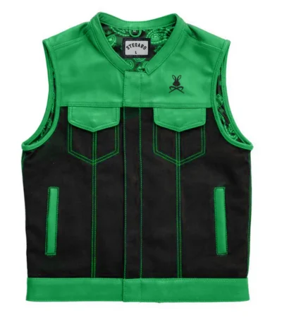 Battalion Skull biker Leather Green Vest