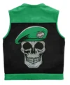 Battalion Skull biker Leather Green Vest Back