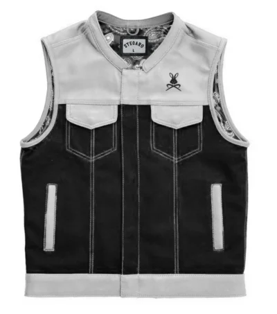Battalion Skull biker Leather Grey Vest