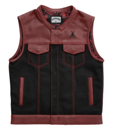 Battalion Skull biker Leather Marron Vest