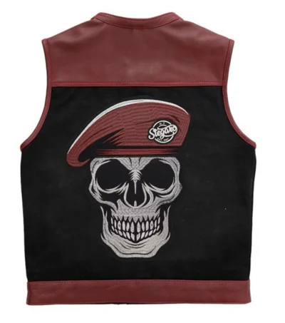 Battalion Skull biker Leather Marron Vest Back