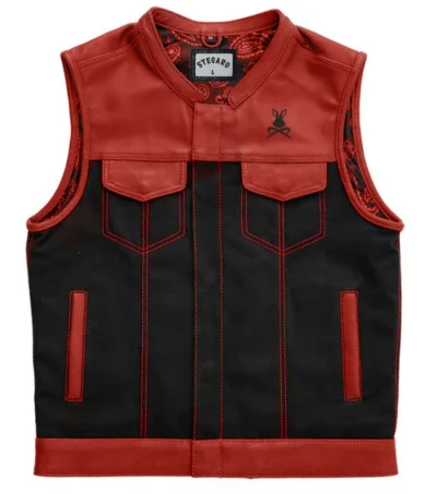 Battalion Skull biker Leather Red Vest
