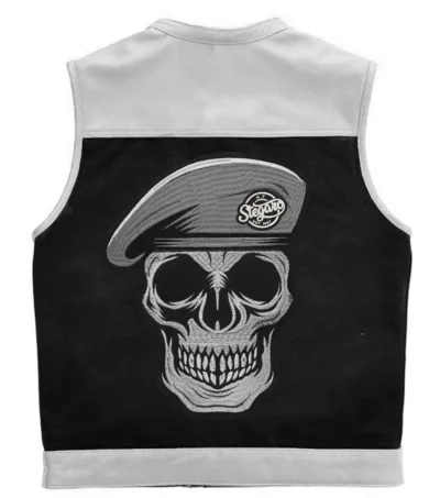 Battalion Skull biker Leather Vest Back