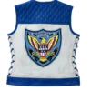 Squadron Eagle Blue and White Leather Biker Vest Back
