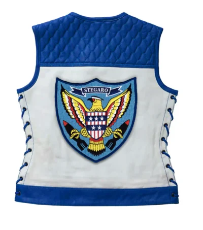 Squadron Eagle Blue and White Leather Biker Vest Back