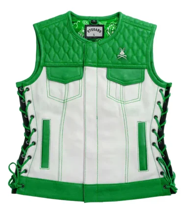 Squadron Eagle Green & White Leather Vest Front