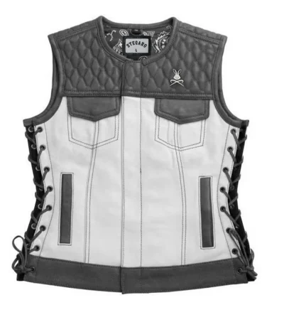 Squadron Eagle Grey And White Biker Leather Vest