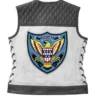 Squadron Eagle Grey And White Biker Leather Vest Back