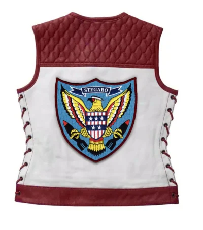 Squadron Eagle Maroon Moto Leather Vest Back