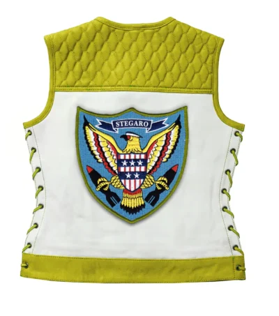 Squadron Eagle Yellow Moto Leather Vest Back