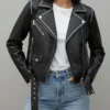 Tessa Black Contrast Trim Moto Leather Jacket
