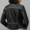 Tessa Black Contrast Trim Moto Leather Jacket Back