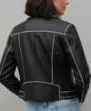 Tessa Black Contrast Trim Moto Leather Jacket Back