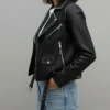 Tessa Black Contrast Trim Moto Leather Jacket Sale