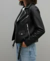 Tessa Black Contrast Trim Moto Leather Jacket Sale