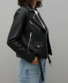 Tessa Black Contrast Trim Moto Leather Jacket Side Look