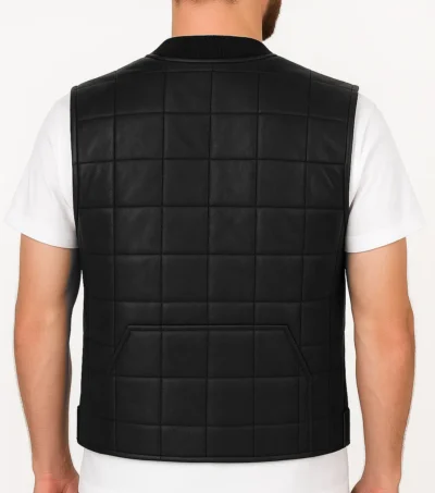 Alex Premium Black Leather Vest Back Look