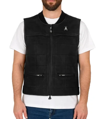 Alex Premium Black Leather Vest Front