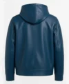 Axton Blue Leather Hoodie Jacket Back