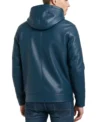 Axton Blue Leather Hoodie Jacket Back Look
