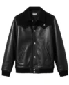 Black Leather Suede Bomber Jacket Front