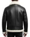 Black Leather White Fur Shearling Bomber Jacket Back