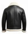 Black Leather White Fur Shearling Bomber Jacket Back Look