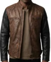 Brown Cafe Racer Leather Jacket with Black Sleeves