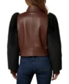 Brown Leather Black Fur Sleeve Jacket Back Look