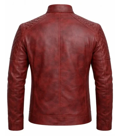 Buy Men's Red Quilted Cafe Racer Leather Jacket