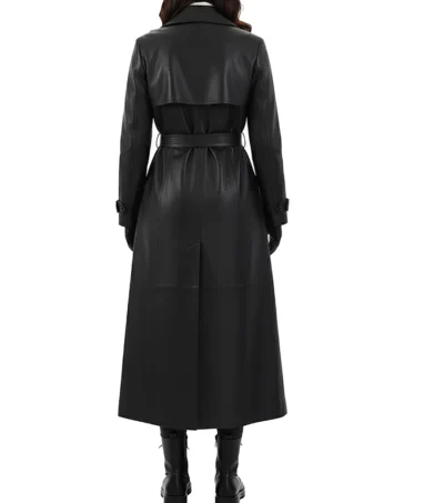Buy Sophia Single Breasted Black Leather Trench Coat
