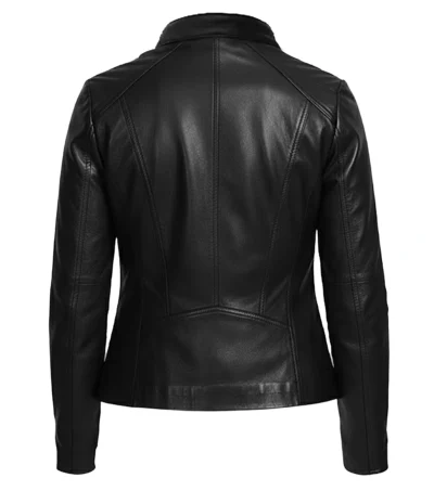 Buy Women's Black Cafe Racer Slim Fit Leather Jacket