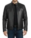 Classic Men's Cafe Racer Genuine Leather Jacket Black