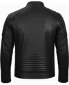 Classic Men's Cafe Racer Genuine Leather Jacket Black back view